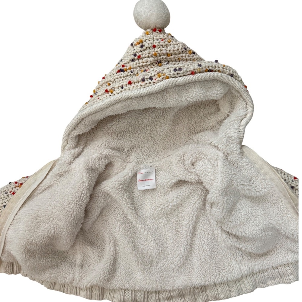Hanna Andersson Confetti Knit Hooded Sweater Jacket Pom Pom Cream 6-12 Months - Picture 4 of 4